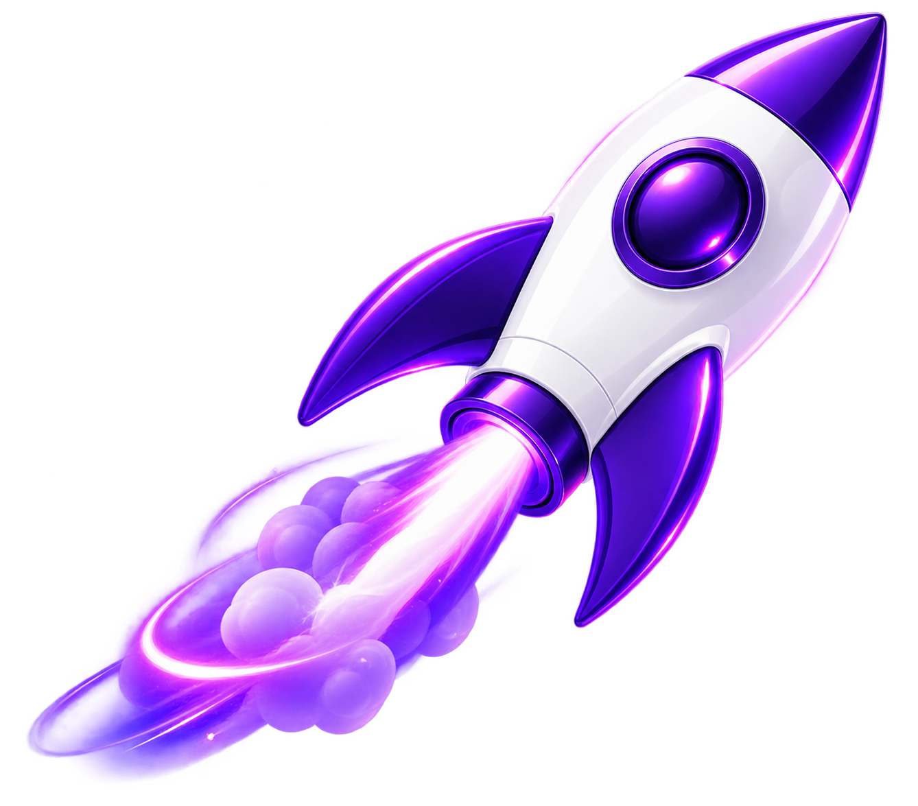 3D purple rocket launching upward